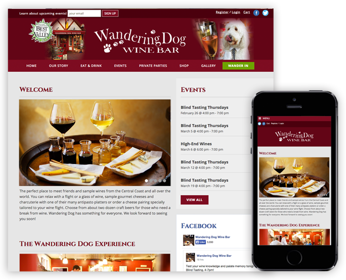 Wandering Dog Wine Bar web design after